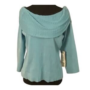 NWT Sharon Young Blue Off Shoulder Beaded Sweater Med Silk Blend Elegant Top